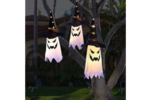 UOUDIO Halloween Decorations Outdoor Decor Hanging Lighted Glowing Ghost Witch Hat Halloween Decorations Indoor Outside Ornaments Clearance Halloween Party Lights String for Yard Tree Garden(3Pcs)
