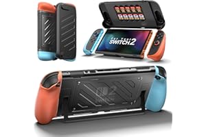 JSAUX Split Protective Case for Nitendo Switch 2, TPU Middle Frame & PC Front Cover, Non-Slip Ergonomic Grip, Storage for 10 Game Cards, Supports Stand Use-PC0114(Blue & Orange)