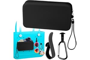 Mity rain Silicone Wallet for Bogg Bag Phone Holder, Accessories Set for Bogg Bags Contain 2PCS Key Holder and a Large Capacity Silicone Zipper Bag for Beach Tote Bag (Black)