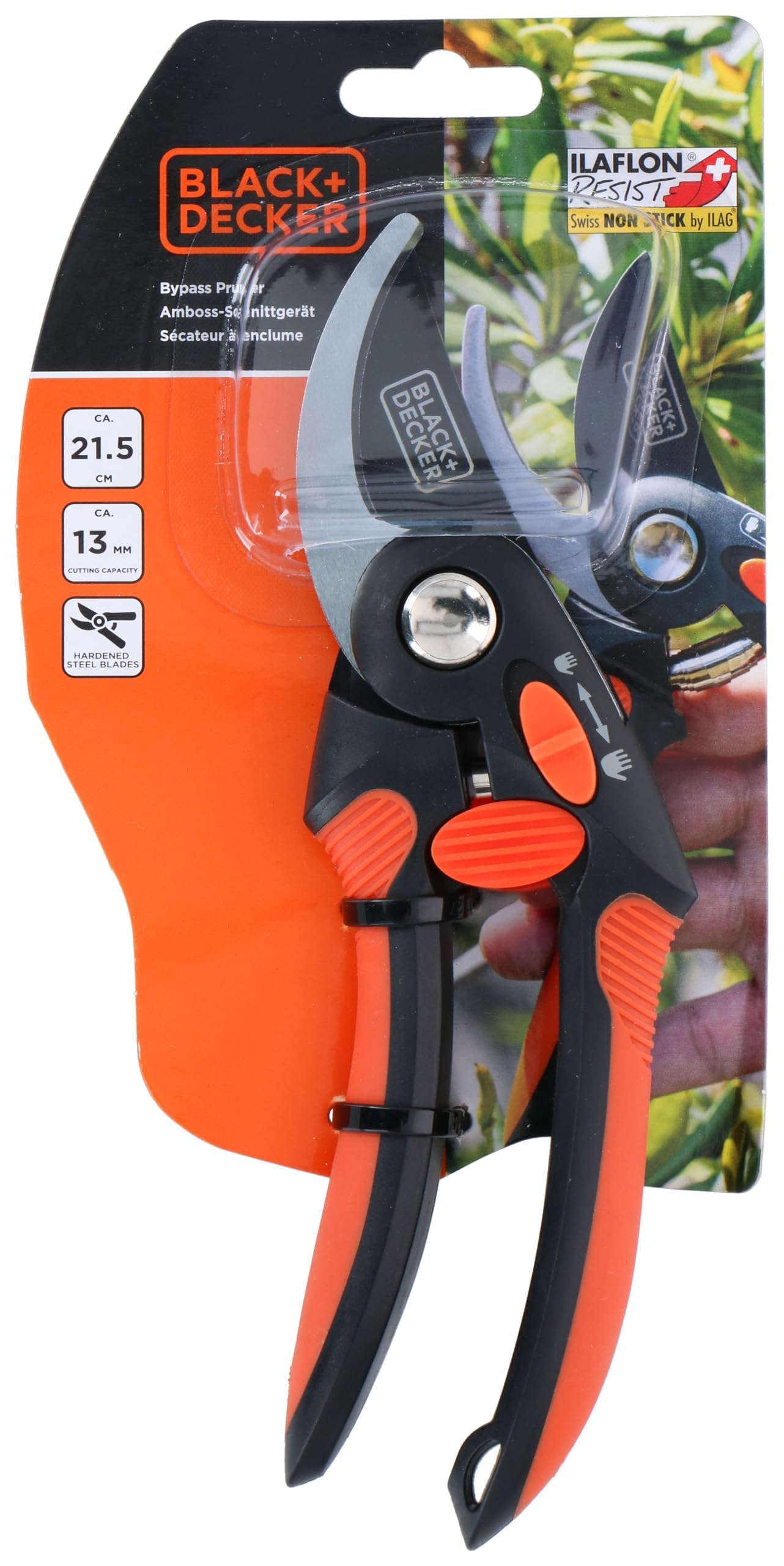 BLACK+DECKER Bypass Gartenschere - Gartenschere Hochwertige Stahlklingen - Astschere Ergonomischer Griff - Baumschere Mit Schnittkapazität von 13 MM – Schwarz/Orange 4