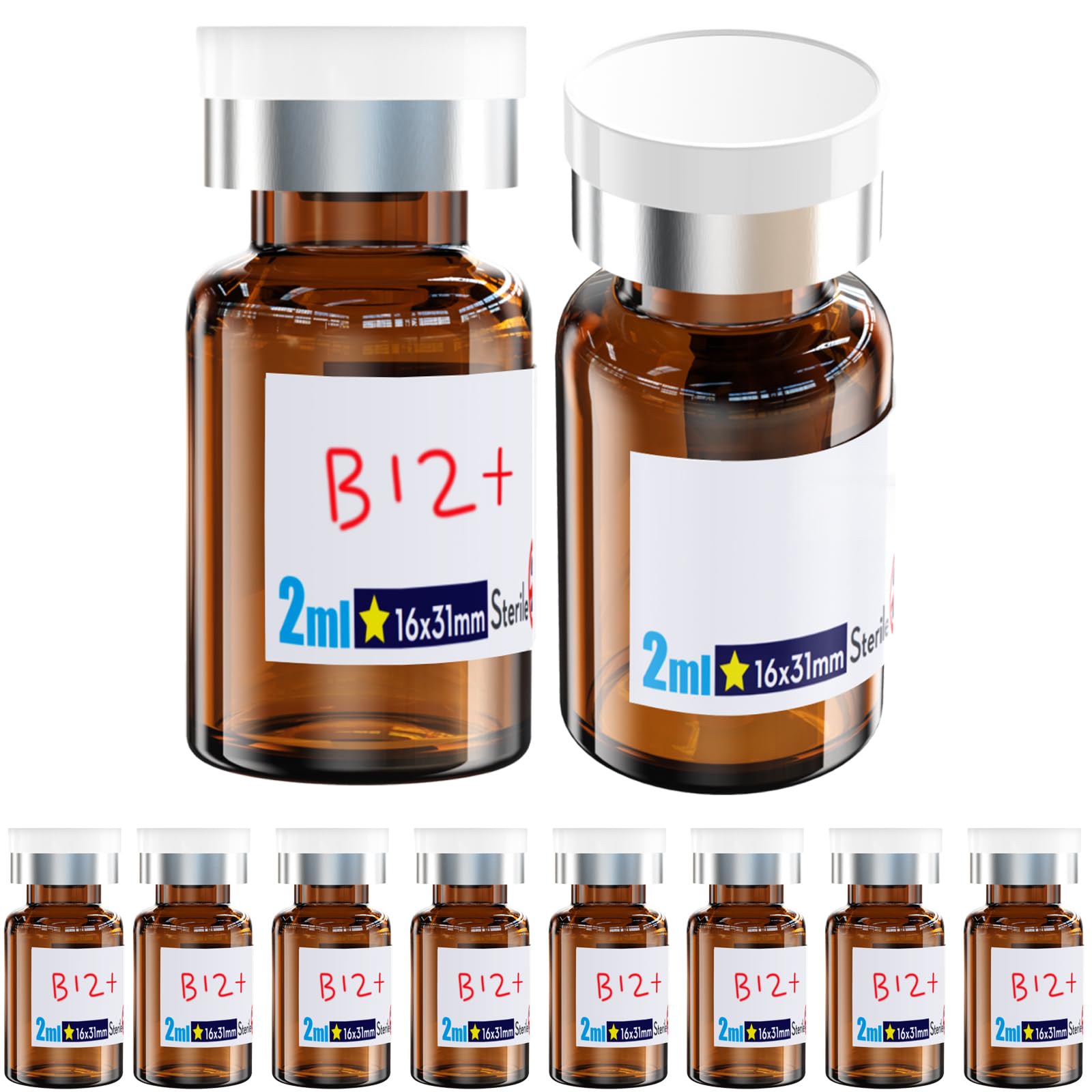 Photo 1 of Ks-Tek Sterile Empty Vials with Self Healing Injection Port,with Aluminum plastic Cap,Sterile Package (10, 2ml Amber)