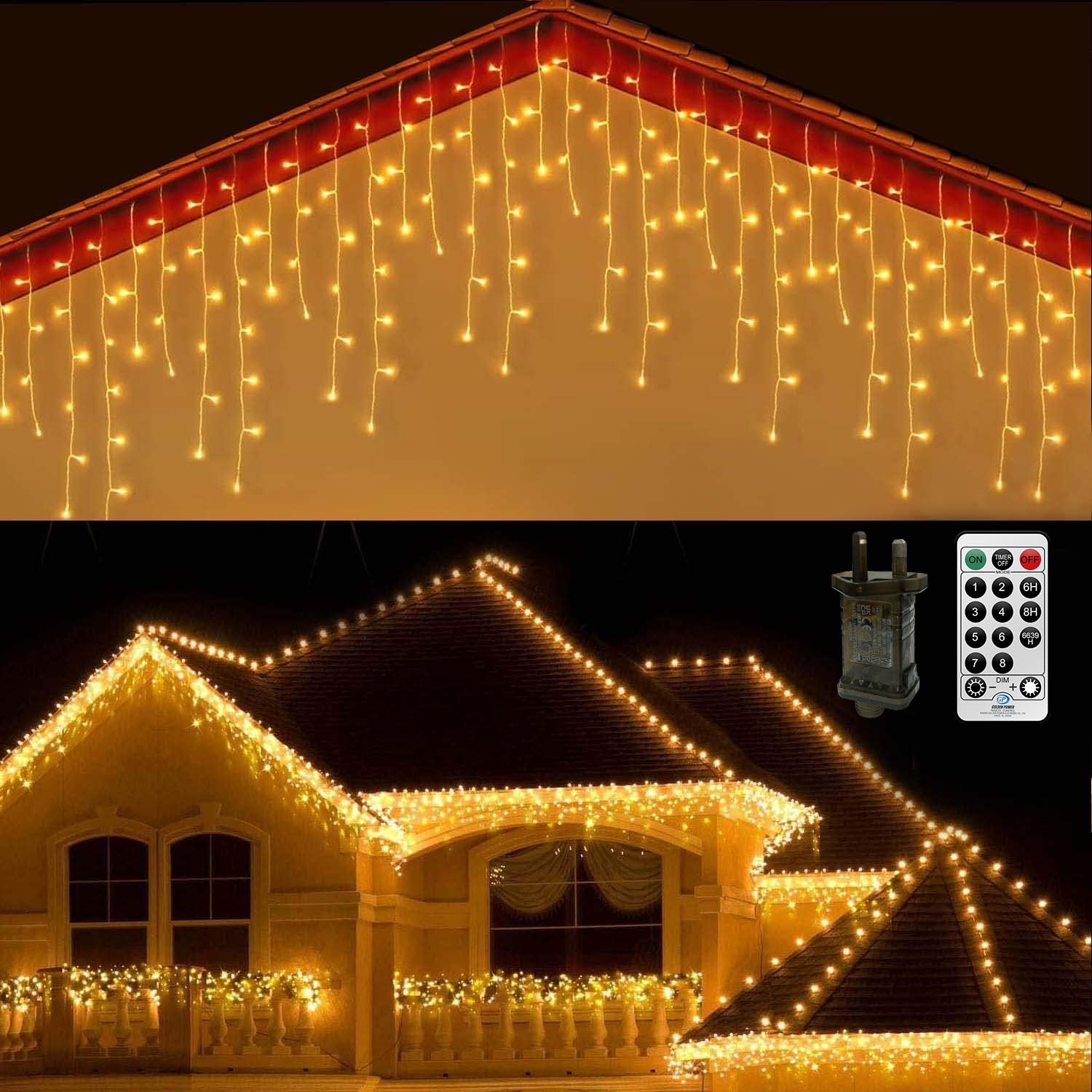 CERIAL Icicle Lights Outdoor Plug in,20M+10M 540LED Outside Curtain Light, Waterproof 108Drops Hanging Window Fairy Light with Remote Timer for Roof Eaves Gutter,Warm White