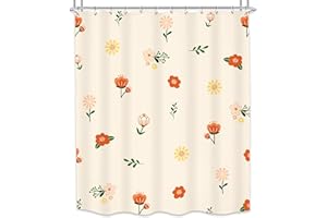 MESHELLY Cute Floral Shower Curtain for Baby Girls 60Wx72H Abstract 70s Boho Pastel Flower Bathroom Curtain Kids Vintage Beige Aesthetic Retro Trendy FunkyPreppy Bathroom Decor Fabric with 12 Hooks