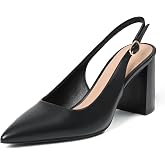 Ancomafio Slingback Heels for Women Chunky Heels Pointed Closed Toe Pumps | Block Chunky Heels, Pointed Closed Toe, 3 Inch Slip On Pumps, Dress Shoes for Business Office Party