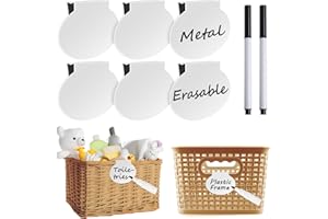 GICARE Metal Basket Labels Clip On for Storage Bins, 6 Pack Basket Tags White Bin Labels Clip On, Pantry Labels Clip on, The Home Edit Labels, Removable Fabric Box Container Drawer Labels with Chalk Markers