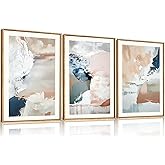 BICERE Large Abstract Brush Strokes Framed Canvas Wall Art,Neutral Navy Blue Wall Decor,Modern Pastel Wall Painting,Grey White Toned Artwork for Living Room,Bedroom,Dining Room,Office -24