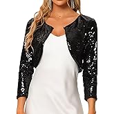 Allegra K Women's Halloween Costume Sequin Jacket Sparkly Party 3/4 Sleeve Open Front Crop Bolero Shrug Cardigan