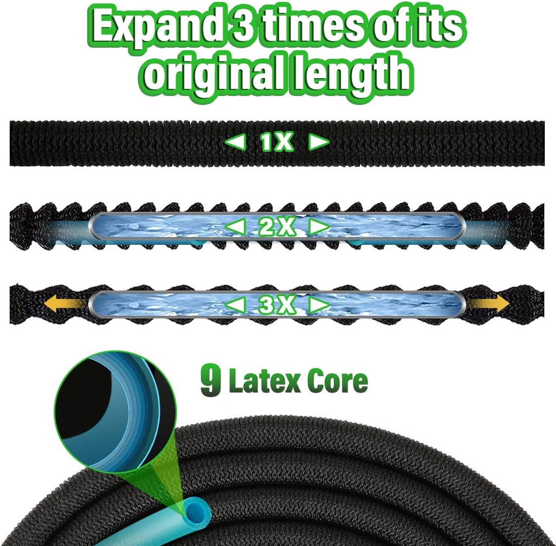 Panda Grip Garden Hose, Expandable Garden Hose, 50ft Water Hose, Lightweight Flexible Triple Extension, 9 Latex Core with 3/4 Solid Brass Fittings, 10 Function Spray Nozzle, Leak Resistant : Garden & Outdoor