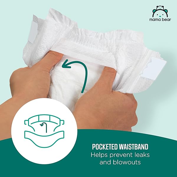 AMAZON BRAND – MAMA BEAR GENTLE TOUCH DIAPERS, SIZE 2, 46 COUNT, LEAK PROTECTION, WETNESS INDICATOR, CHLORINE FREE, POCKETED WAISTBAND