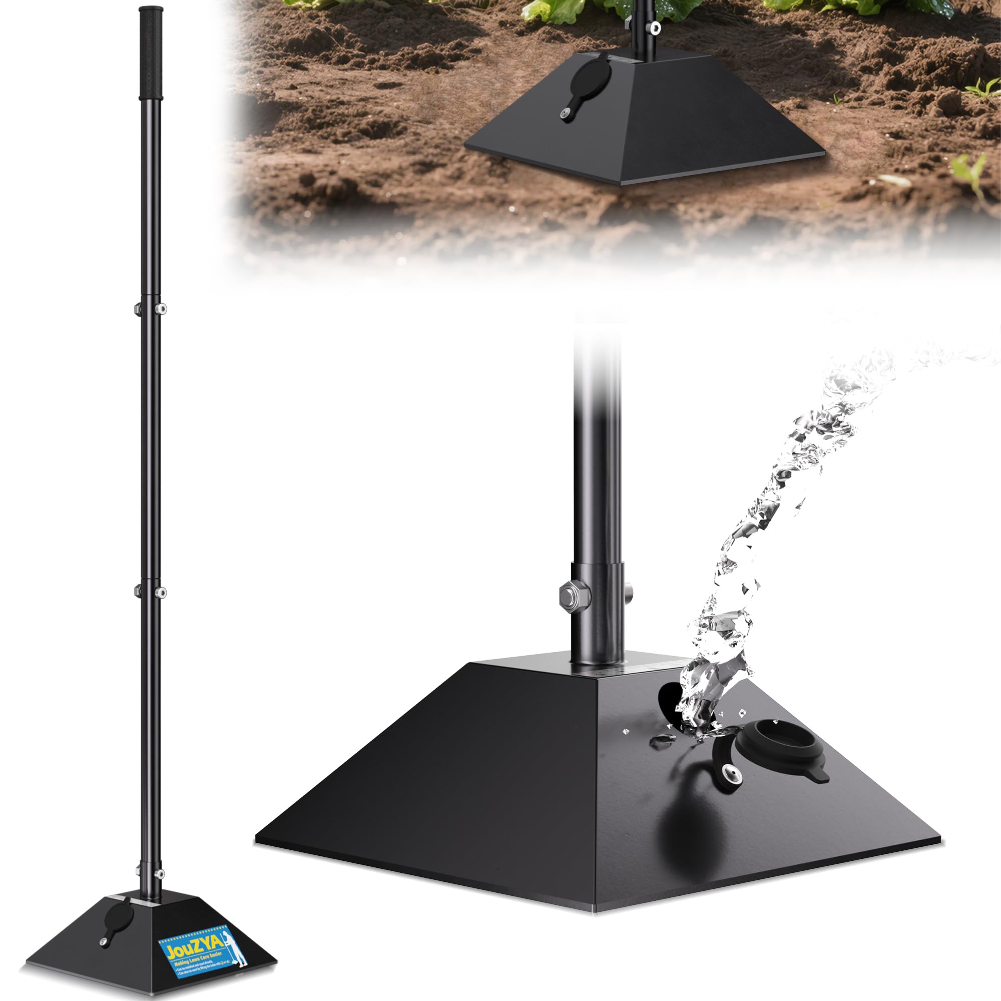 Photo 1 of Tamper Tool with 10"x10" Compactor Plate & Fillable Steel Base, 49" All-Steel Handle, Adjustable Height, Ergonomic Grip for Soil, Asphalt, Gravel & Paver Compaction (10IN)