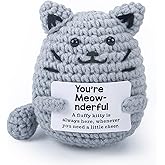 atimier Handmade Cute & Funny Crochet Cat - Inspirational & Colleague Gifts for Men | Positive Animal Decor | Valentine's Day, Birthday Stocking Stuffers