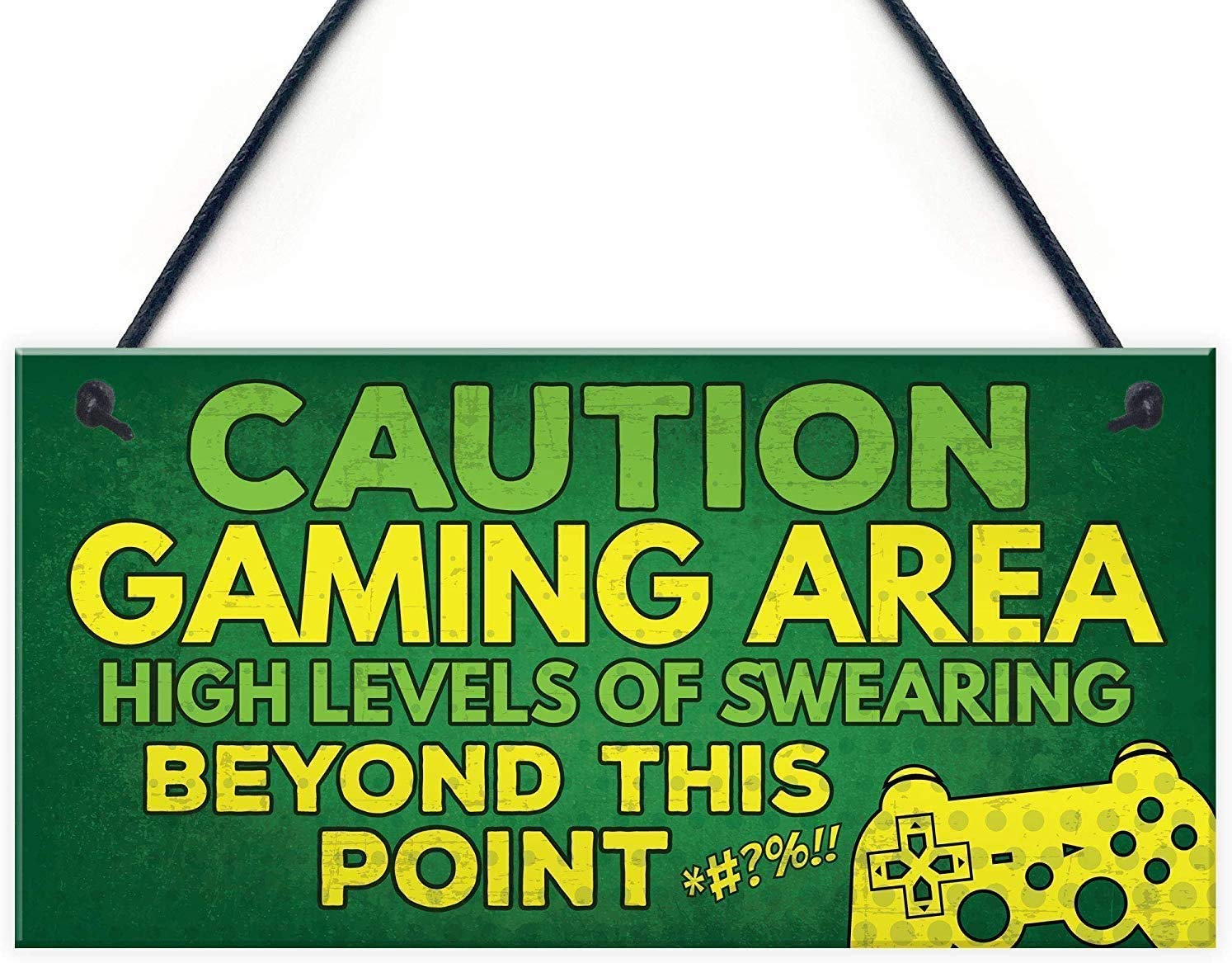 woodsign Caution Gaming Area Novelty Gamer Wood Signs Gift for Son Brother Dad Man Cave Boys Room Bedroom Door Plaques Decor 12x6(XXQ110)