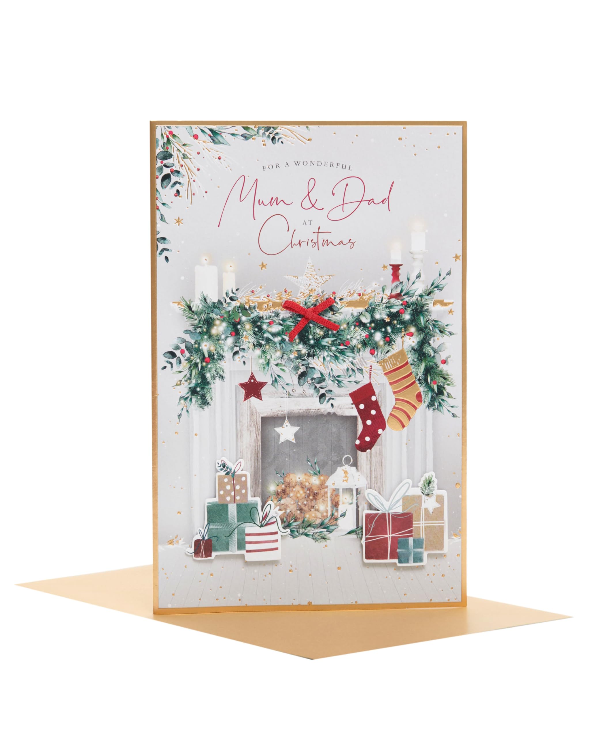 UK Greetings Christmas Card for Mum & Dad - Fireplace Design
