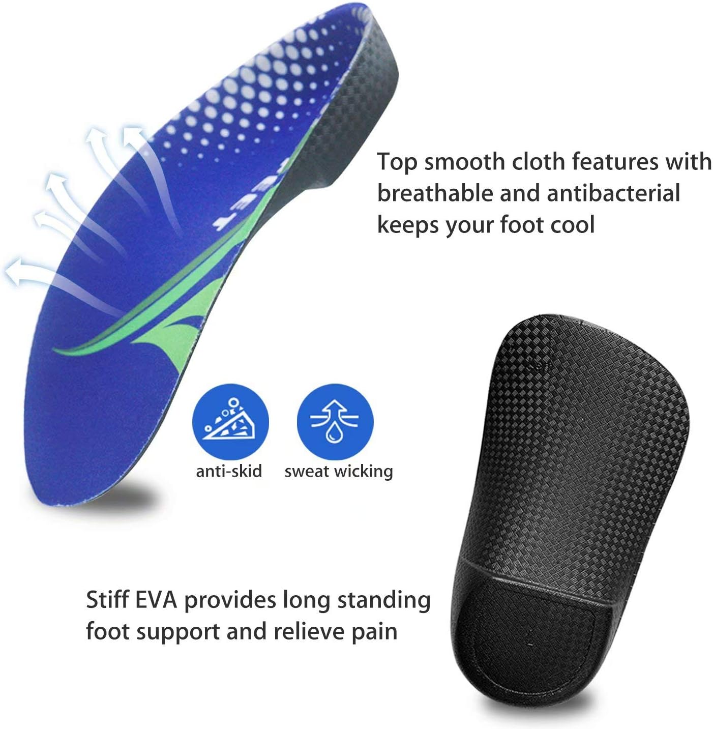 Orthotic Inserts 3/4 Length, High Arch Support Foot Insoles for Over-Pronation Plantar Fasciitis Flat Feet Heel Pain Relief Shoe Inserts for Running Sports Men Women, M|Men's 6.5-8.5, Women's 7.5-9.5: Health & Personal Care