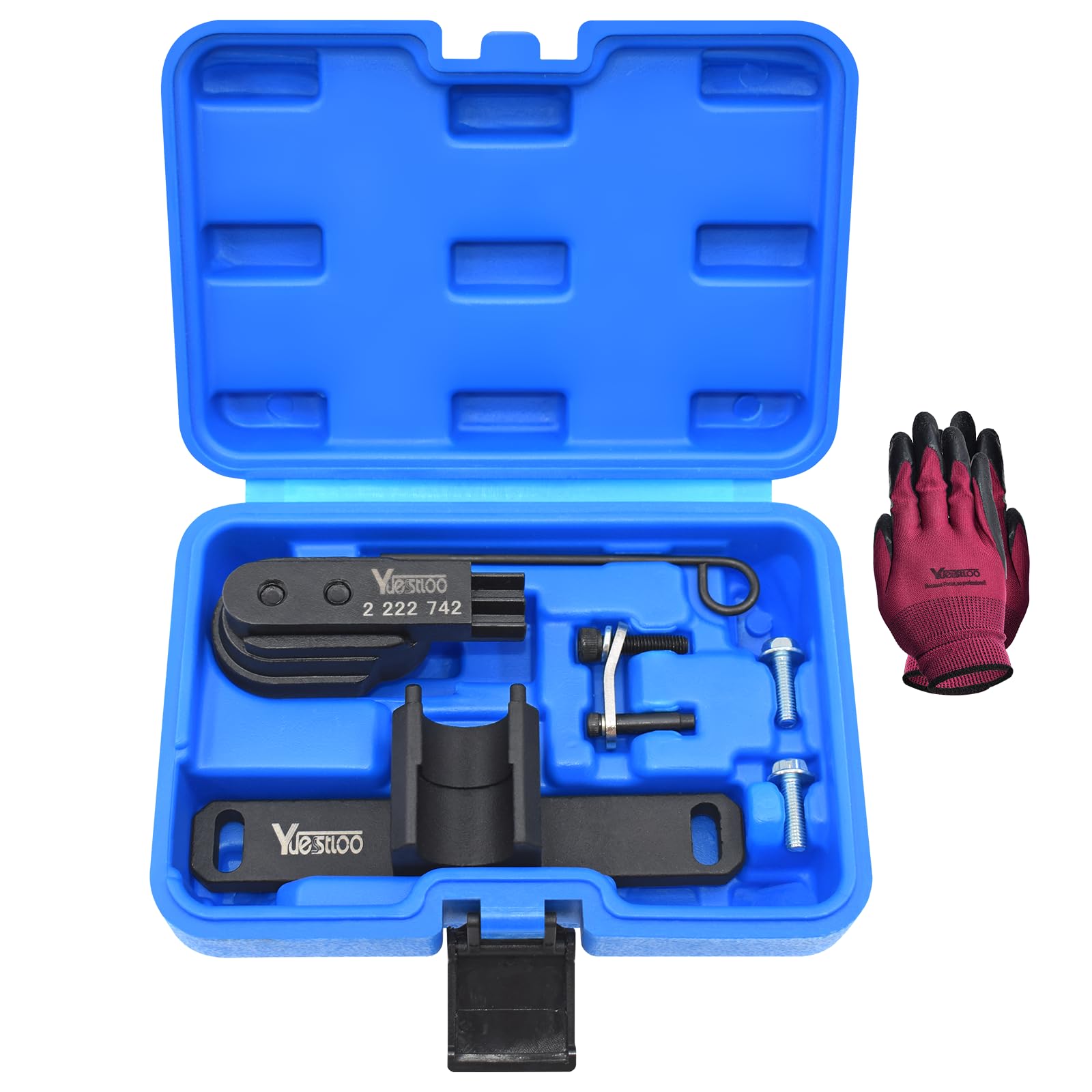 Photo 1 of (USED) Yuesstloo 2801 Flywheel Holder Flex Plate Lock Tool & 7676 Oil Seal Repair Kit with Balance Shaft & Oil Pump Alignment Tool Set, Compatible with BMW N20 N26 Engines, with Case & Gloves
