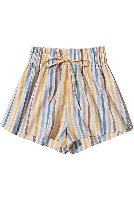 frill trim tie waist striped shorts
