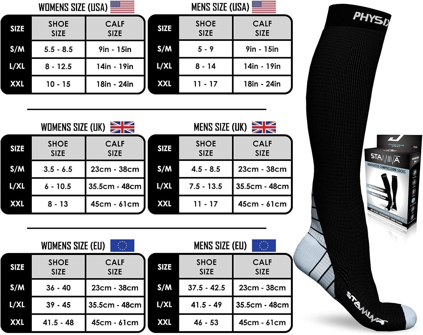 Physix Gear Sport Compression Socks for Men & Women 20-30 mmHg - Athletic Fit: Clothing