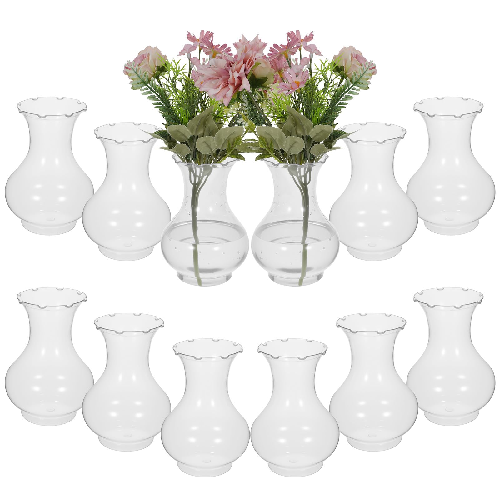 Photo 1 of 12 Pcs Plastic Bud Vase Bulk, Plastic Bud Vase Bulk, Hyacinth Avocado Growing Vases, Tiny Flower Bulb Plant Propagation Containers for Wedding Living Room Table Decorations, 5.6"