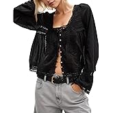 Womens Lace Shirts Long Sleeve Button Up Chiffon Cardigan Tie Front Flowy Beach Vacation Bohemian Y2k Clothes Tops