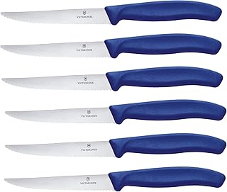 Victorinox Swiss Classic 6-tlg. Steakmesser-Set mit Wellenschliff, 11 cm Klinge, Klingenschutz, Spülmaschinengeeignet, blau