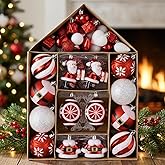 Valery Madelyn Christmas Ornaments Set, 70ct Red and White Shatterproof Christmas Tree Decorations Set, Variety Traditional Red and Silver Decorative Hanging Ball Ornaments Bulk for Xmas Holiday Decor