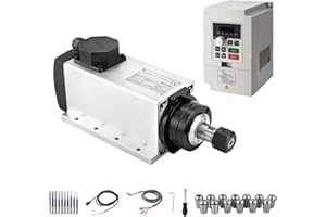 ZHONG HUA JIANG CNC Spindle Motor Kits, 220V 3KW 3000W Air Cooled Spindle Motor Square CNC Spindle CNC Motor + 220V 3.7KW VFD + ER20 13PCS Collets + Aviation Wire + Drill Bits for CNC Router Machine