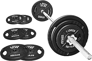 Fitvids Barbell Weight Set, Cast Iron 1" Standard Weight Plates Including 5FT Standard Barbell Bar & Star Locks, 45 Pounds Set (35 Lbs Plates + 10 Lbs Barbell Bar), Multiple Packages