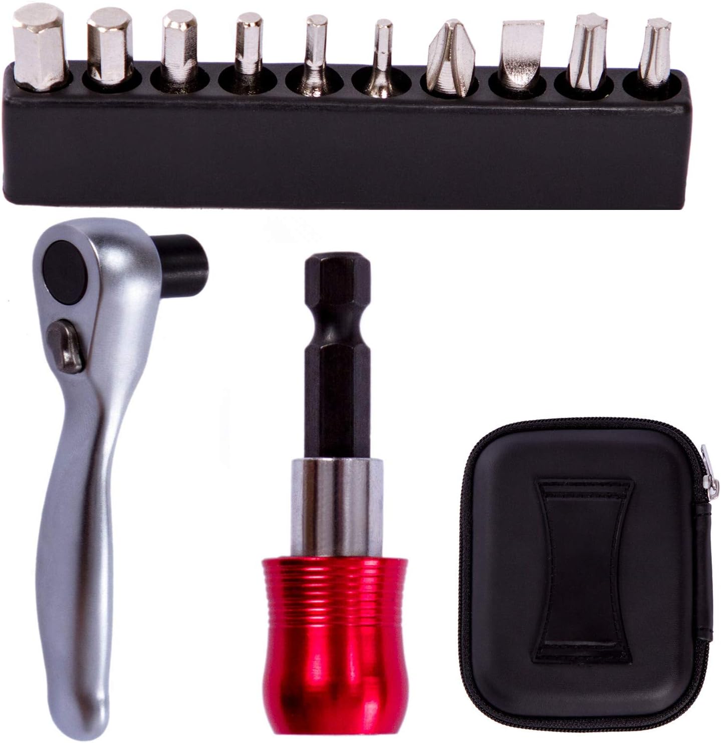 YBEKI NAMUCUO Bike Repair Tool Kit Set - Bicycle Multi-Tool Kit with Ratchet Reversible Tool & 10 Tool bits, Bone Wrench, Bike Portable Tool Bag. 6 Month Warranty (Ratchet Tool)