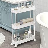 SPACELEAD Slim Storage Cart 3 Tier,Bathroom Organizer Rolling Utility, Mobile Shelving Unit Slide Out for Office, Kitchen, Laundry Room &amp; Narrow Places,White