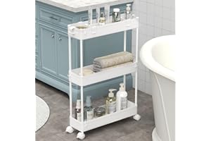 SPACELEAD Slim Storage Cart 3 Tier,Bathroom Organizer Rolling Utility, Mobile Shelving Unit Slide Out for Office, Kitchen, Laundry Room & Narrow Places,White