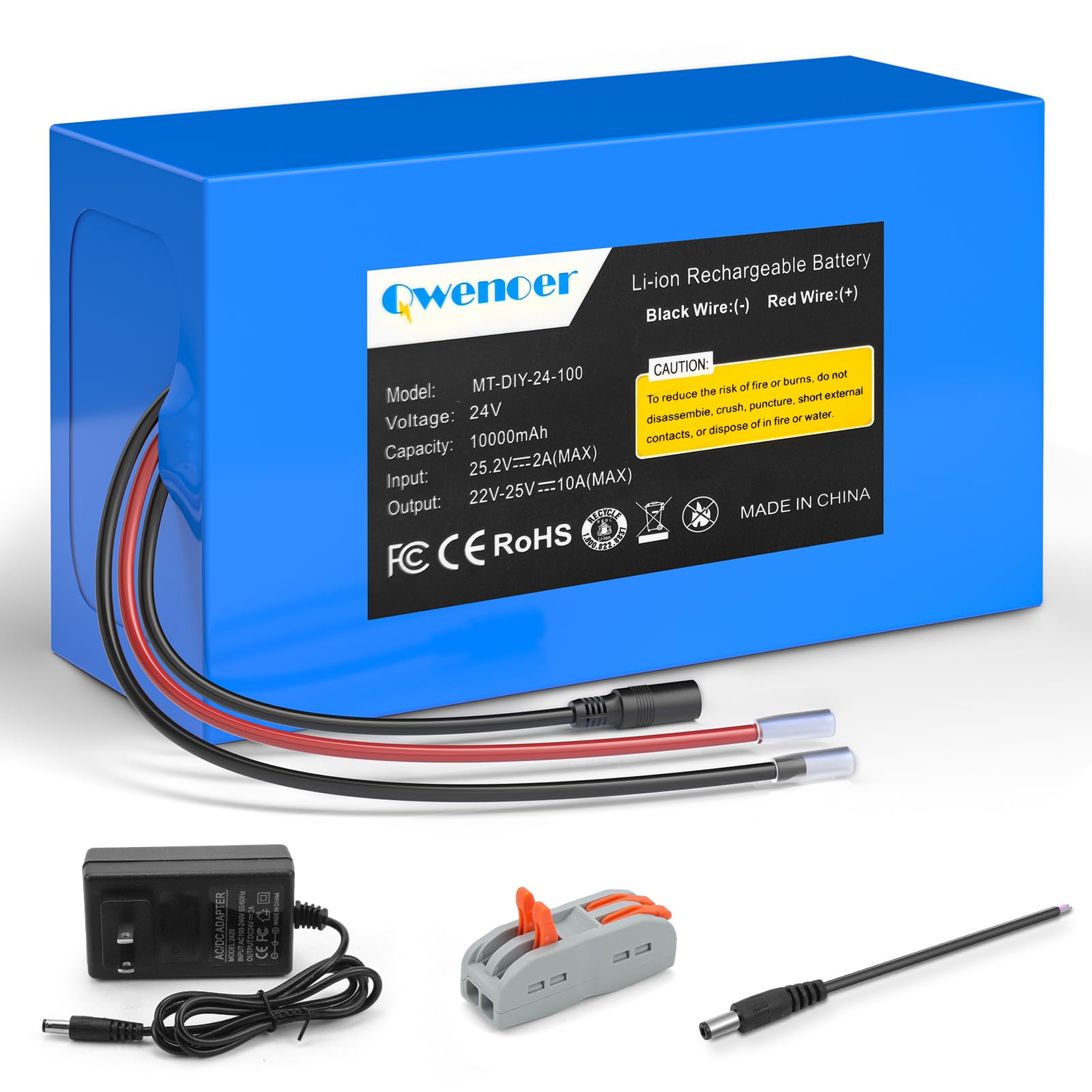 Photo 1 of 24V 10Ah Lithium Battery, 24V Rechargeable Li-ion Battery with 25.2V 2A Charger, Bare Leads Wire, Cable Connector for Kids Ride On Cars, DIY Project, RC Car, Solar Panels, LED Light Strip, CCTV Camera