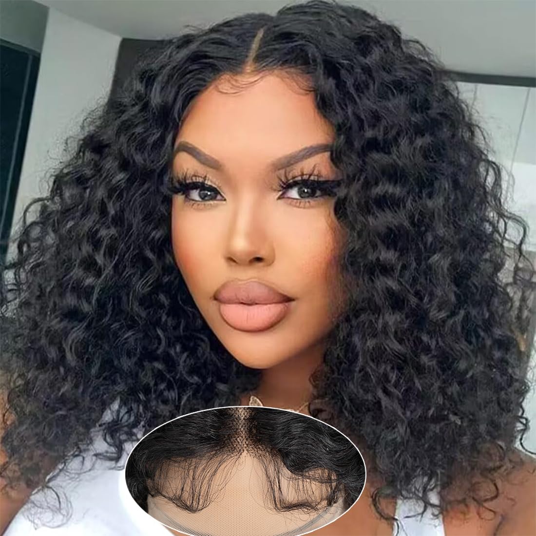 Short Kinky Curly Lace Front Wig 12 inch Bob Deep Curly 13X4X1 HD Lace Front Wig for Women Brazilian Virgin Human Hair Wigs with Bangs Natural Looking