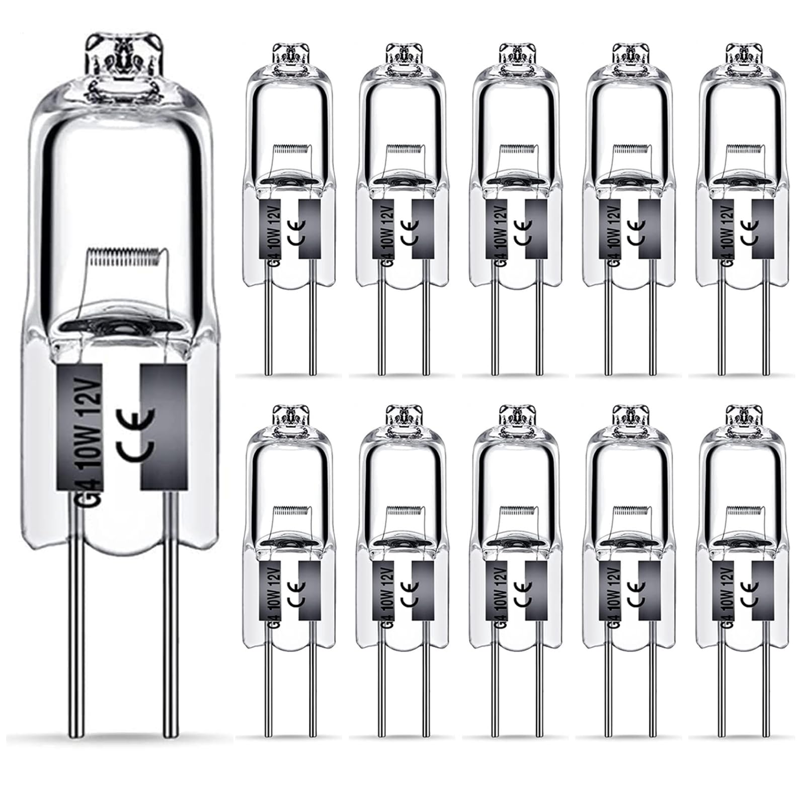 Nottac G4 Halogen Light Bulbs 10W 12V Clear Capsule 2 Pin Lamp Bulb Halogen Pin Base Warm White Dimmable 10 Pack