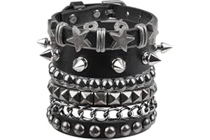 Molirex 4 Pcs Punk Rock Studded Bracelet Set Leather Cuff Bracelets for Men Women 80s Emo Goth Accessories