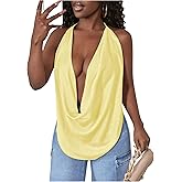 SOLY HUX Women's Sexy Cowl Neck Tops Deep V Neck Draped Halter Tie Back Y2K Going Out Cami Tops