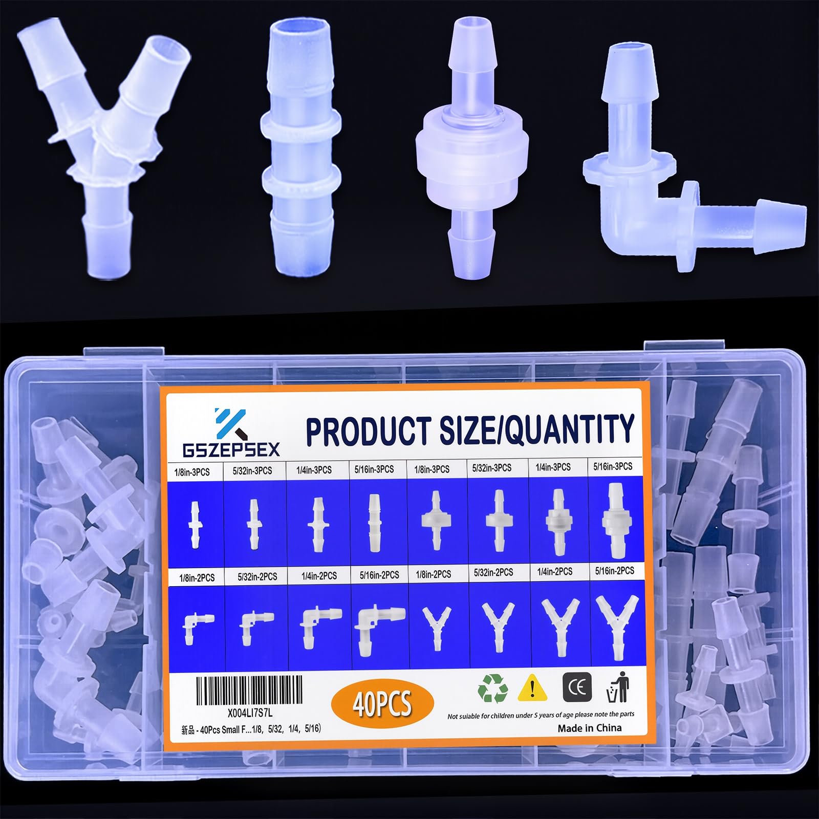 Photo 1 of 40Pcs Check Valves kit, 16-Size Plastic Hose Barb Fittings Assortment and Check valve, L Fitting, Y Fitting, one way valve for liquid, Gas, oils tubing?1/8"?5/32"?1/4"?5/16"?