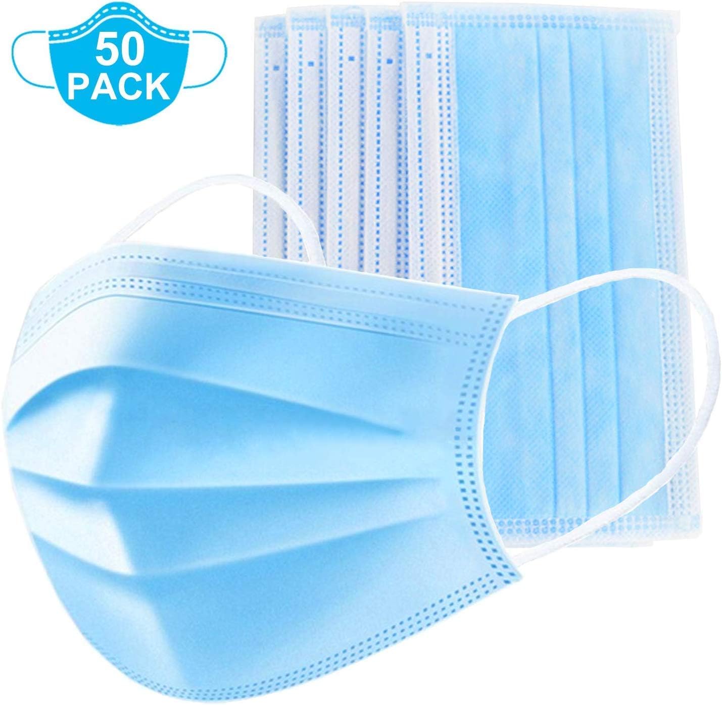 50Pcs Disposable Filter Mask 3 Ply Earloop Breathability Comfort Breathable Beauty Medical Dust Mask