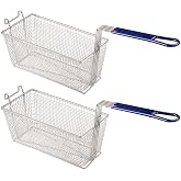 Commercial Deep Fryer Basket, 13 1/4" x 6 1/2" x 6" Size, 2-Pack | Fry Basket with Non-Slip Handle, Heavy Duty Nickel Plated Iron, Sturdy Replacement for Restaurant Kitchen Home