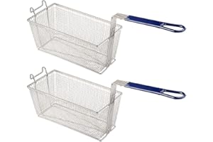 BEI CHENG 2PCS Deep Fryer Basket With Non-Slip Handle Heavy Duty Nickel Plated Iron Construction 13 1/4" x 6 1/2" x 6" Commercial Use