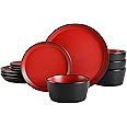 Gibson Soho Lounge Sofia Coupe Stoneware Dinnerware Set, Service for 4 (12pcs), Matte Red