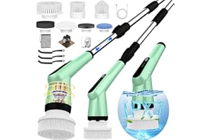 Electric Spin Scrubber, Dreazu IPX7 10-in-1 Bathroom Scrubber， Retractable Handle, 2-Speed Adjustable Shower Cleaner Brush fo