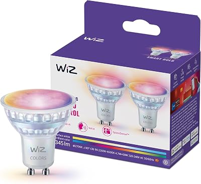 Smart LED Glass GU10 Spotlight, Full Color and Tunable White, 50 W Äquivalent, 2200–6500 K, 345 Lumen, dimmbar, kompatibel mit Alexa, Google Assistant und Apple Home, 2er-Pack