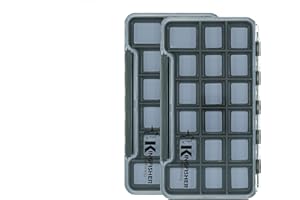 Kingfisher Fly Fishing Super Slim Waterproof Magnetic Compartment Fly Box, 2 Pack (Gray Box - 18 Compartments)