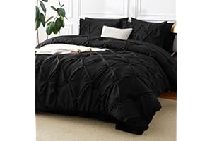 CozyLux Queen Comforter Set Black, 7 Pieces Pintuck Bed in A Bag, Premium Black Comforter Queen Size, Pinch Pleat Bedding Sets with Comforter, Sheets, Pillowcases & Shams