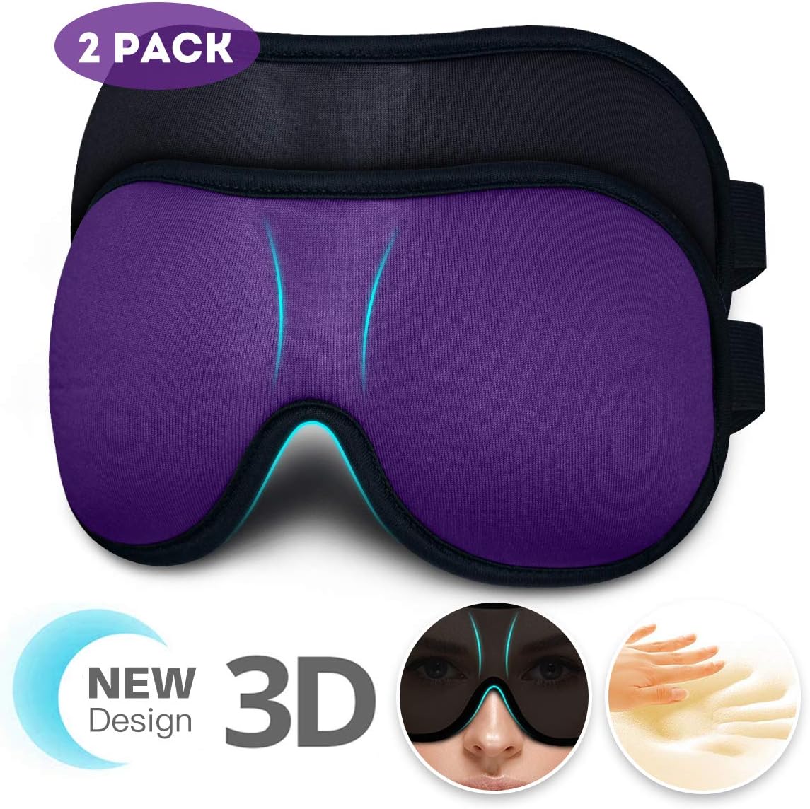 YOUIGESleep Mask forWomen Men, Ultrathin Light Blocking Sleeping Mask, No Pressure On Eyes 3D Contoured Blindfold, Soft Comfort Eye Shade Cover for Travel/Sleeping/Yoga/Shift Work.（Purple）