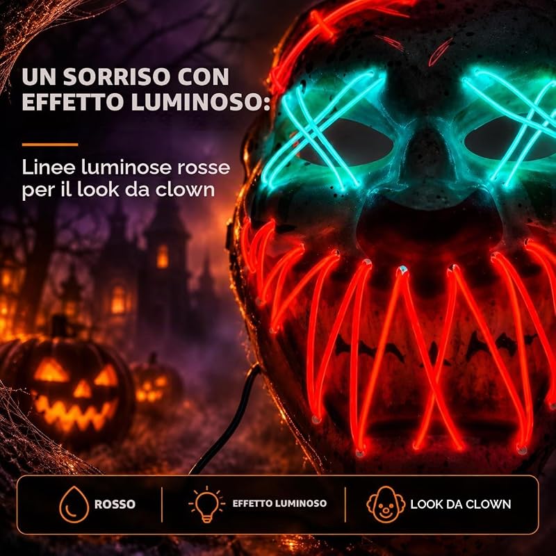 - Maschera da clown LED per Halloween, controllabile come per Purge, viso luminoso, per Halloween, carnevale e carnevale come costume per uomo e donna (scelta di colori) — foto 6 di 6