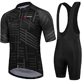 GCRFL Men's Cycling Jersey Set Road Bike Shorts Sleeves Jersey Zipper Pokcet Bib Shorts with Padded, Cycling Clothing kit Men