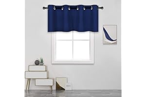DECOVSUN Navy Blue Valances for Bedroom Windows Blackout Thermal Insulated Valances for Living Room Short Straight Drape Valance for Loft Basement 52X18 1Panel