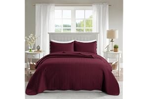 MOONLIGHT20015 Bedspreads Quilts Queen Size Bedding Set (90" x 96") - 2 Pillow Shams (20" x 26"+ 2") - Lightweight All Season Reversible 3 Pcs Microfiber Coverlet Embossed Quilt Bedspreads (Burgundy)