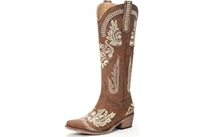 Lumeheel Cowboy Boots for Women - Knee High Western Cowgirl Boots, Sparkly Rhinestone Retro Country Boots with Classic Embroidered, Pointed Toe Chunky Heel Pull on Zipper Fashion Vintage Tall Boots